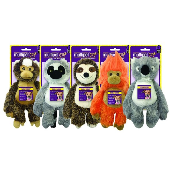 Multipet Bark Buddies Assorted Monkey	 Lemur	 Sloth	 Tamarin	 and Koala Polyester Dog Toy Medium 58069